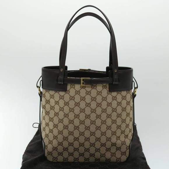 GUCCI Gg Canvas Tote Bag Canvas Leather Beige Brown 107757 Auth Ki3340 - Picture 12 of 16